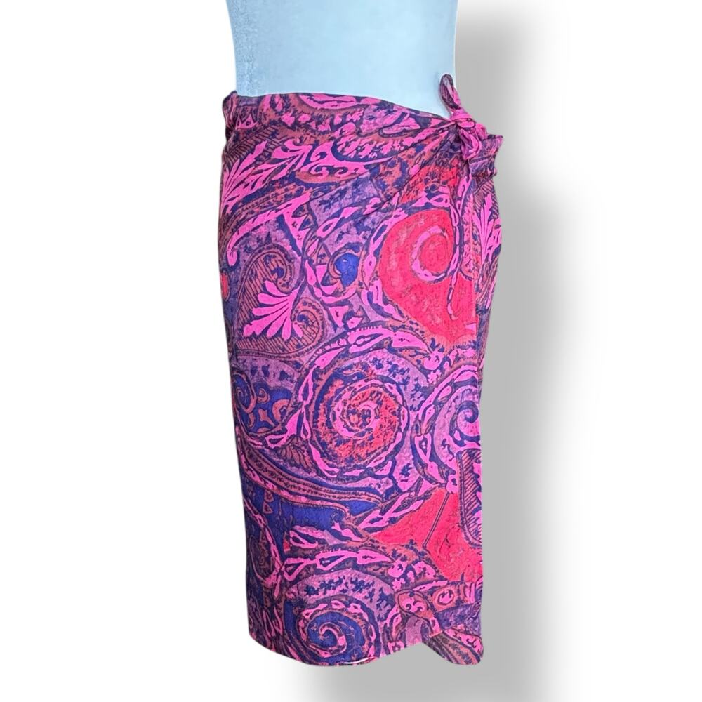 Pink Purple Paisley Semi-Sheer Oversized Scarf Wrap Shawl Summer Swim Coverup